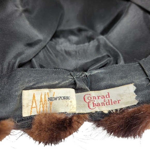 Vintage Conrad & Chandler New York Mink Fur Hat Black Brown Swirls Mobwife PROP - Picture 4 of 9